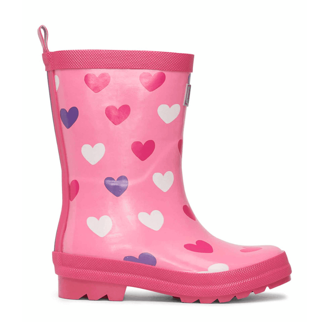 HATLEY Shiny Kids Rain Boots | Scattered Hearts size 8