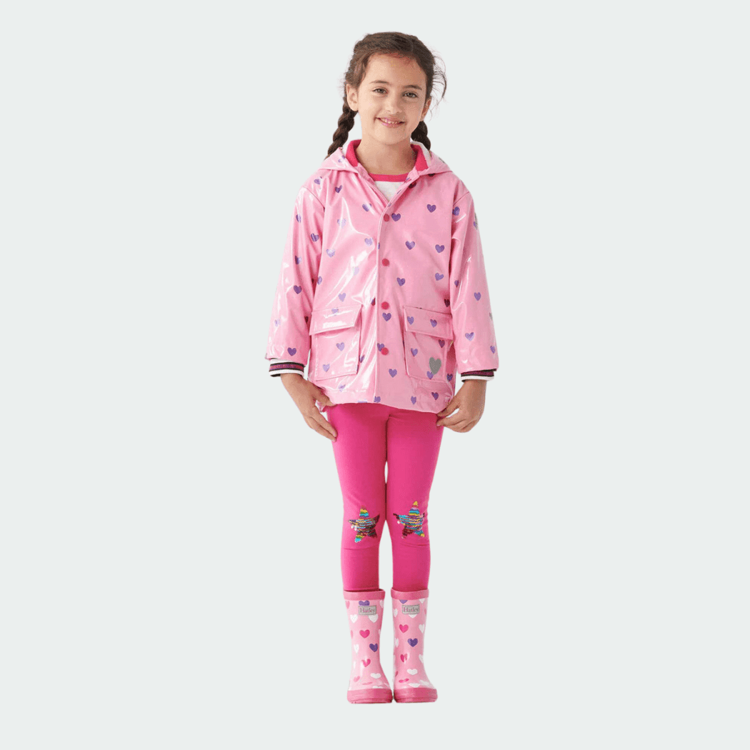 HATLEY Shiny Kids Rain Boots | Scattered Hearts size 8