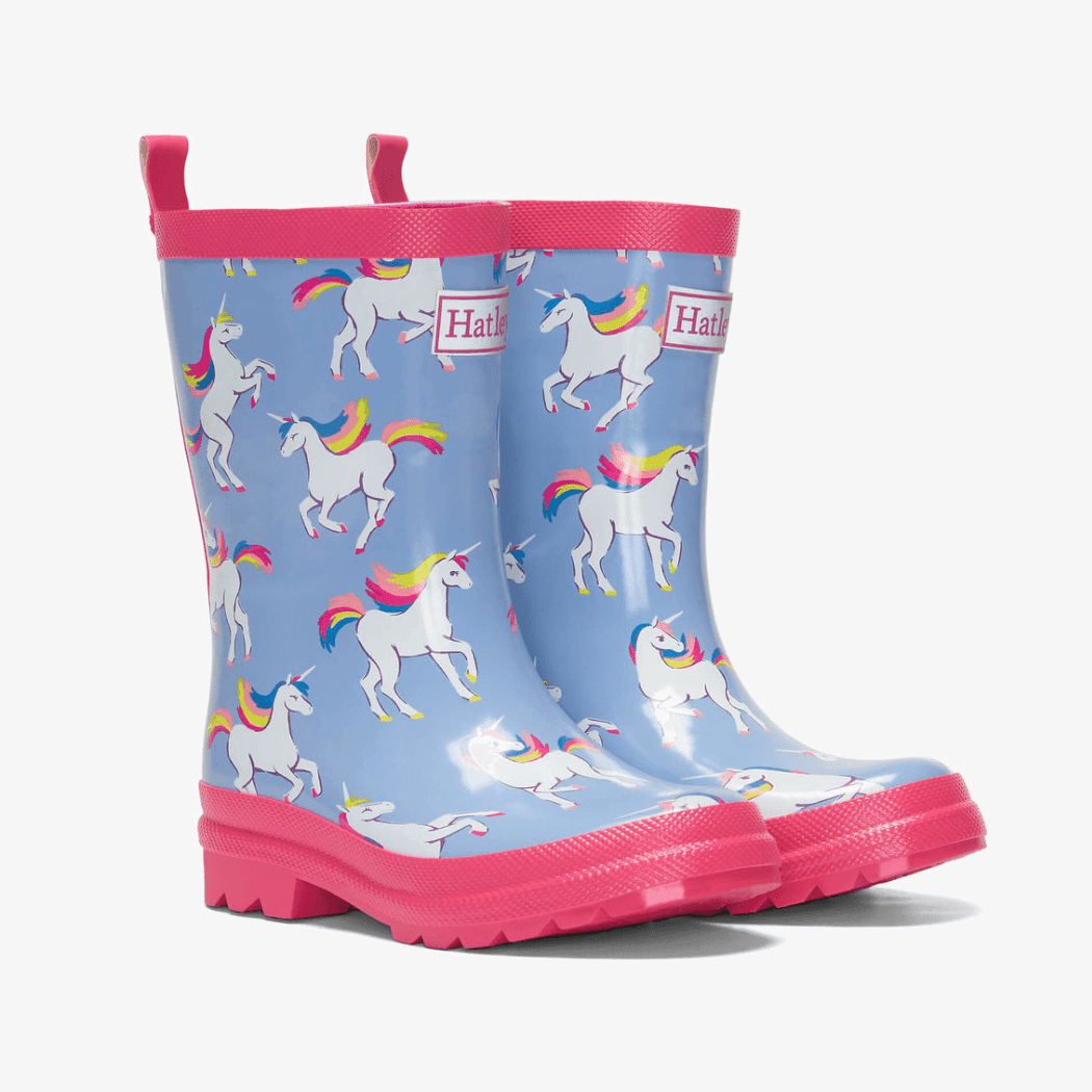 HATLEY Shiny Kids Rain Boots | Unicorn Sky Dance size 6
