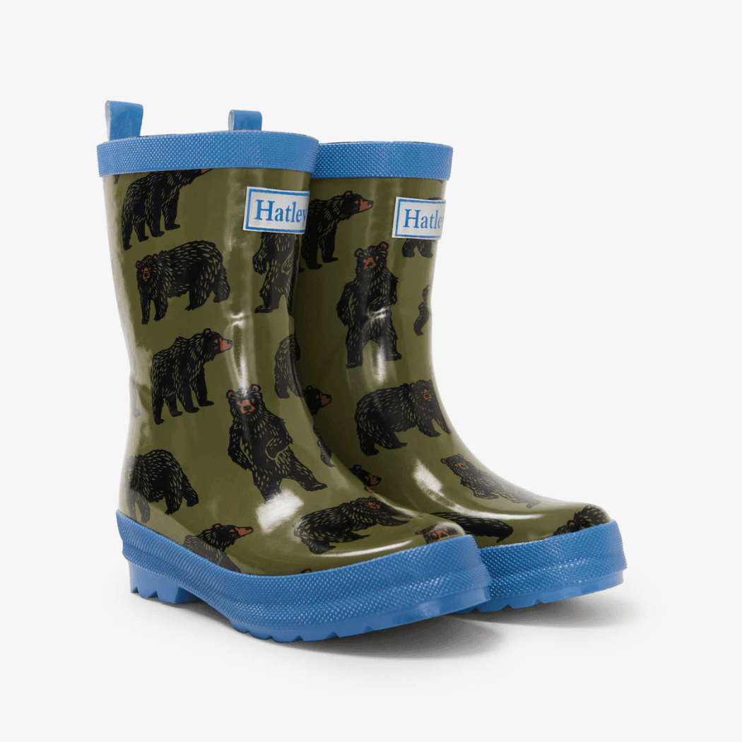 HATLEY Shiny Kids Rain Boots | Wild Bear - size 9