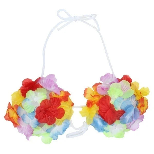 HAWAIIAN BRA Luau Lei Fancy Dress Flower Bikini Top Costume