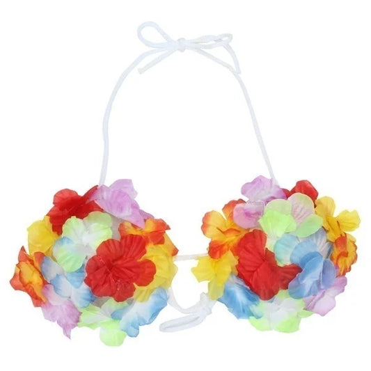 HAWAIIAN BRA Luau Lei Fancy Dress Flower Bikini Top Costume