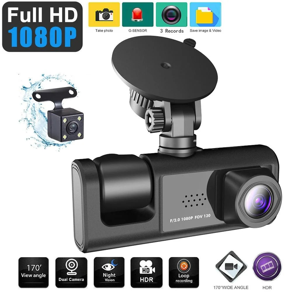 Hd Night Vision Car Driving Recorder with 3 Lenses - Auto