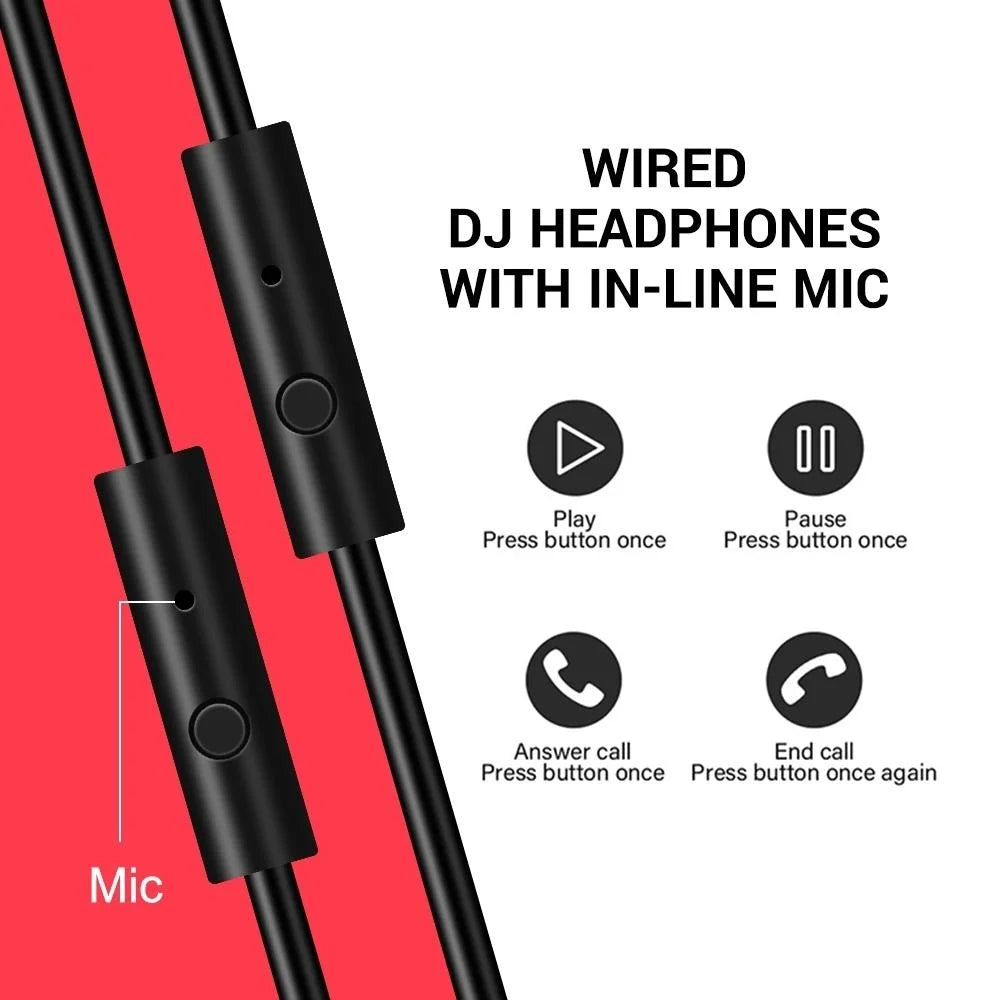 Head-Mounted Wired Headphone With Noise Reduction & Mic