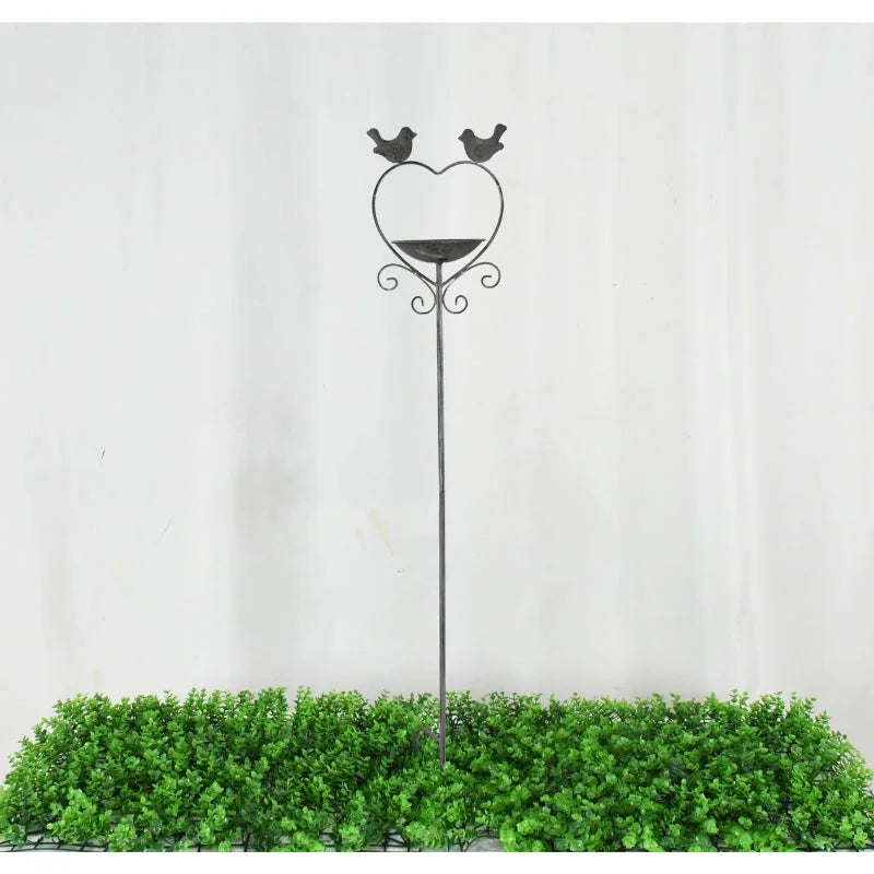 Heart w Birdfeeder + 2 Birds Garden Stake 100cm - Gift &