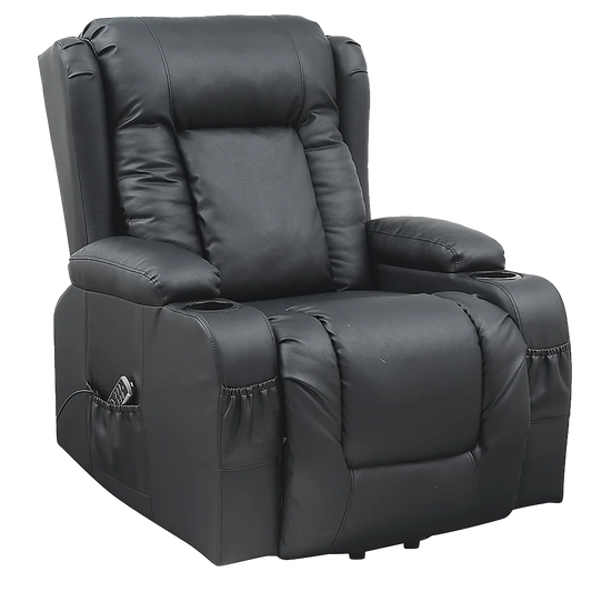 Heated Leather Recliner Massage Chair with USB Port - Lift