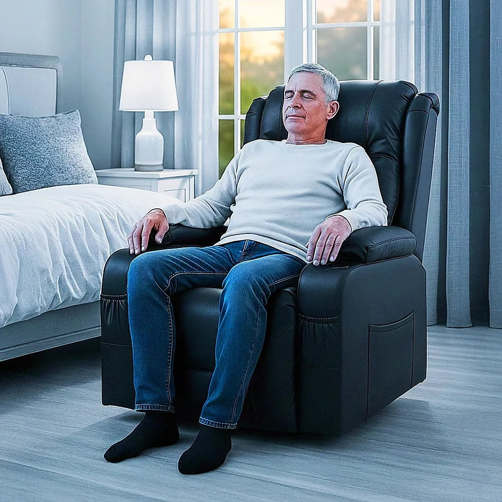 Heated Leather Recliner Massage Chair with USB Port - Lift