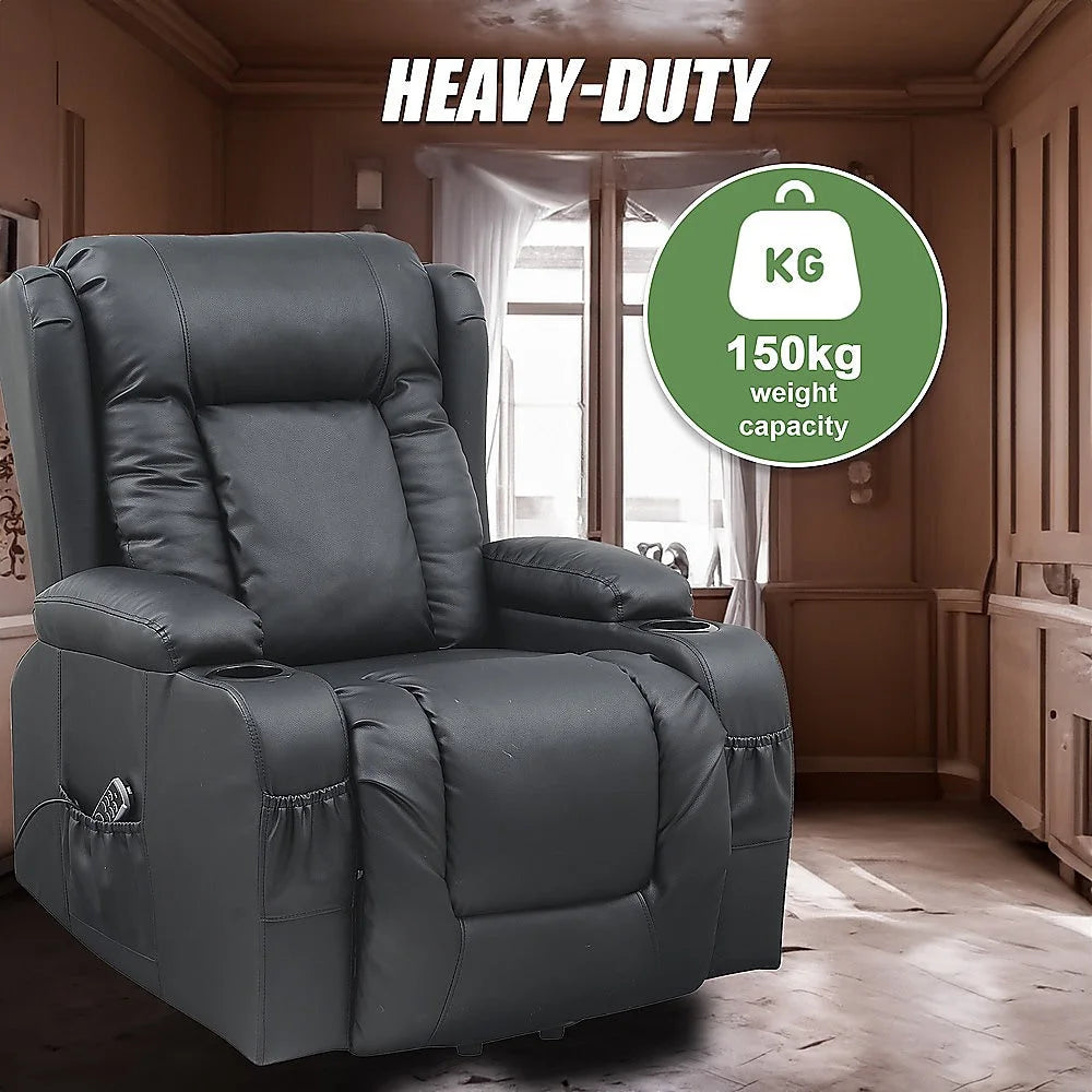 Heated Leather Recliner Massage Chair with USB Port - Lift