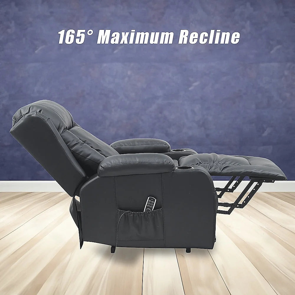 Heated Leather Recliner Massage Chair with USB Port - Lift