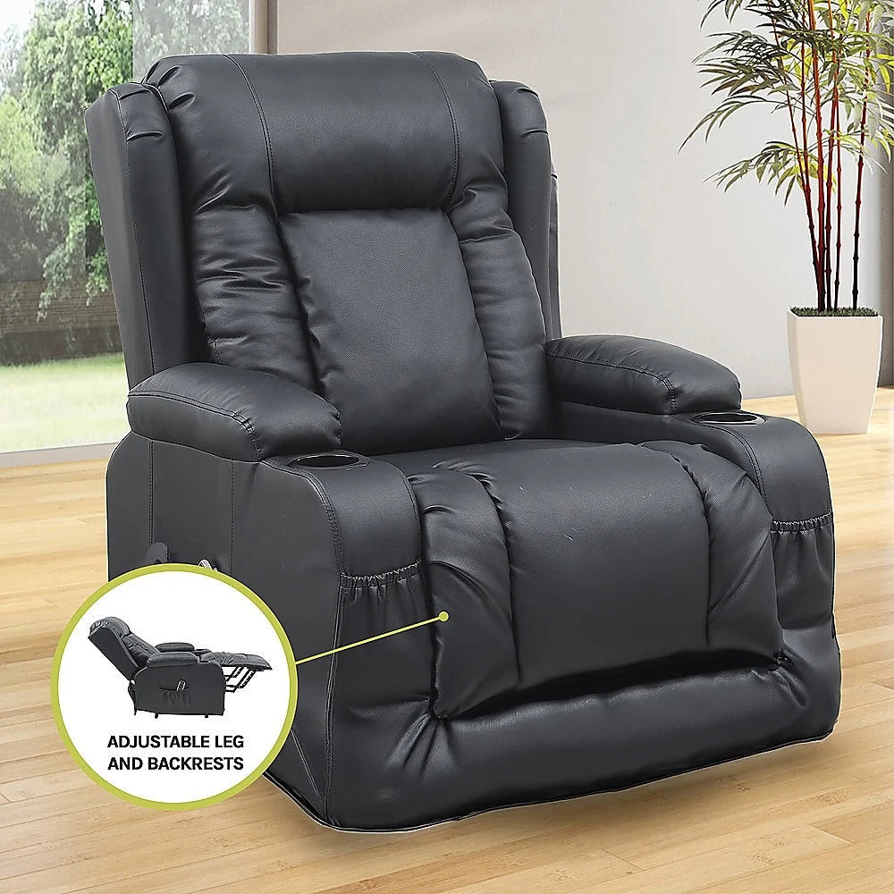 Heated Leather Recliner Massage Chair with USB Port - Lift