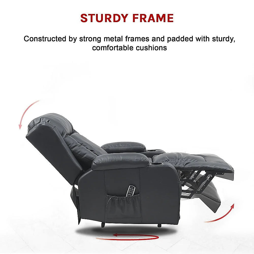 Heated Leather Recliner Massage Chair with USB Port - Lift