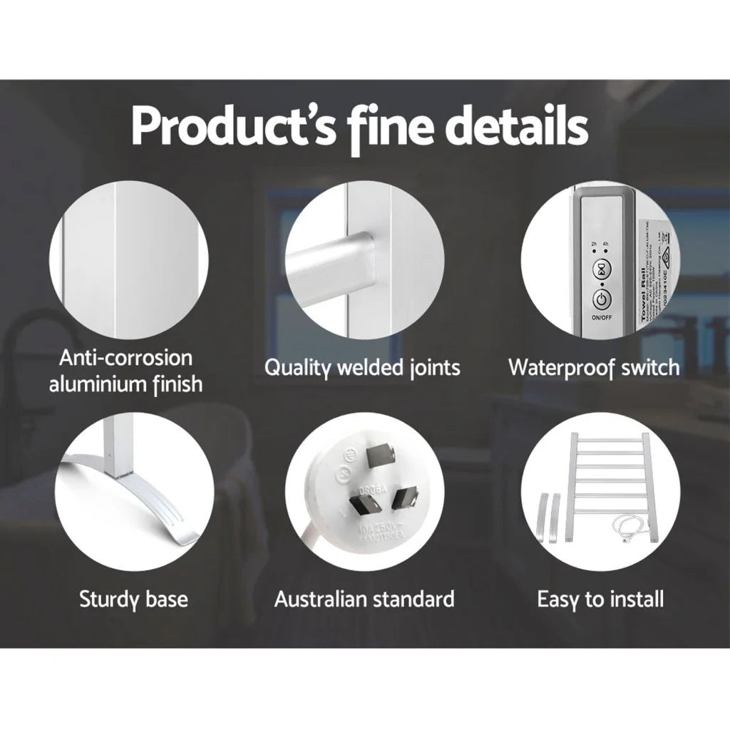 Heated Towel Rail Rails Warmer Rack Aluminium Bar Bathroom