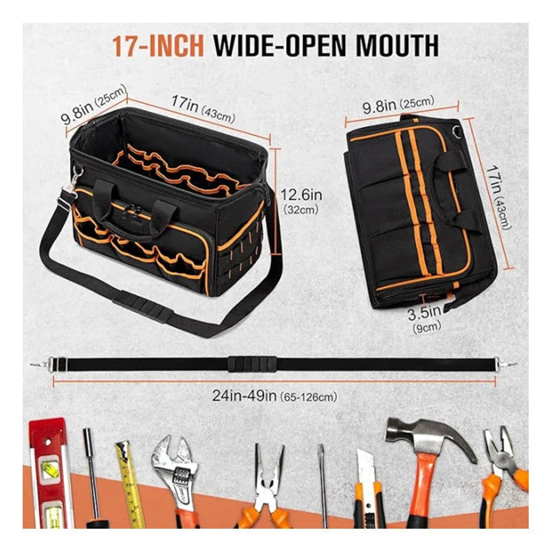 Heavy-Duty 17-Inch Tool Bag with 46 Pockets Waterproof Base