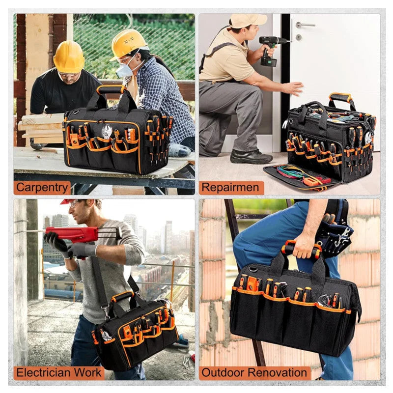 Heavy-Duty 17-Inch Tool Bag with 46 Pockets Waterproof Base