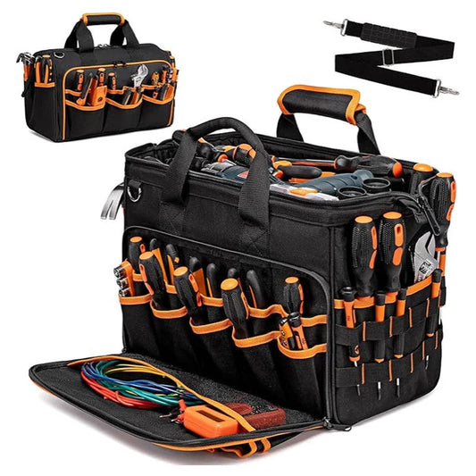 Heavy-Duty 17-Inch Tool Bag with 46 Pockets Waterproof Base