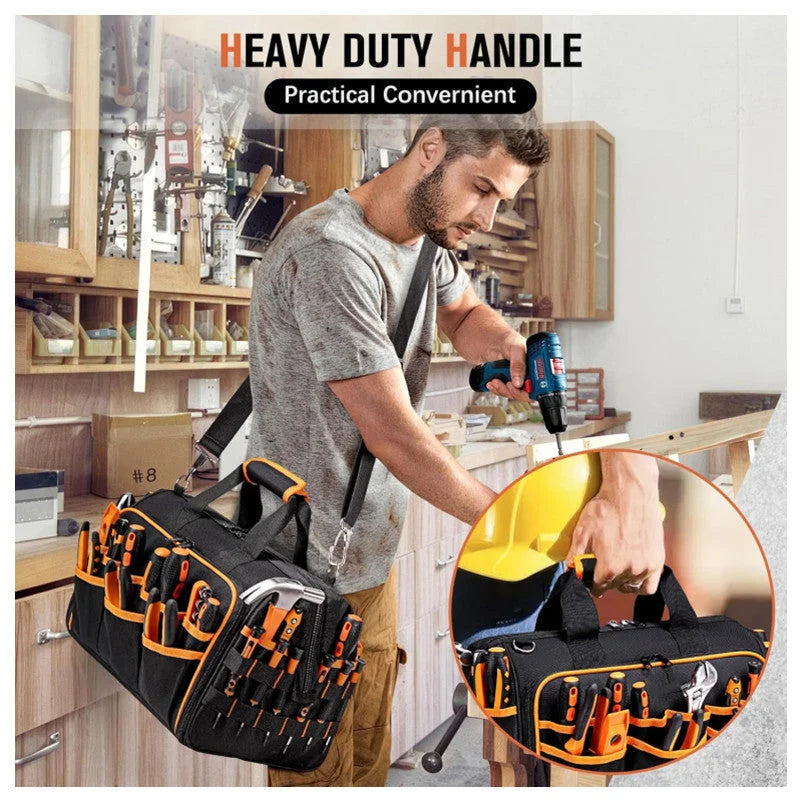 Heavy-Duty 17-Inch Tool Bag with 46 Pockets Waterproof Base