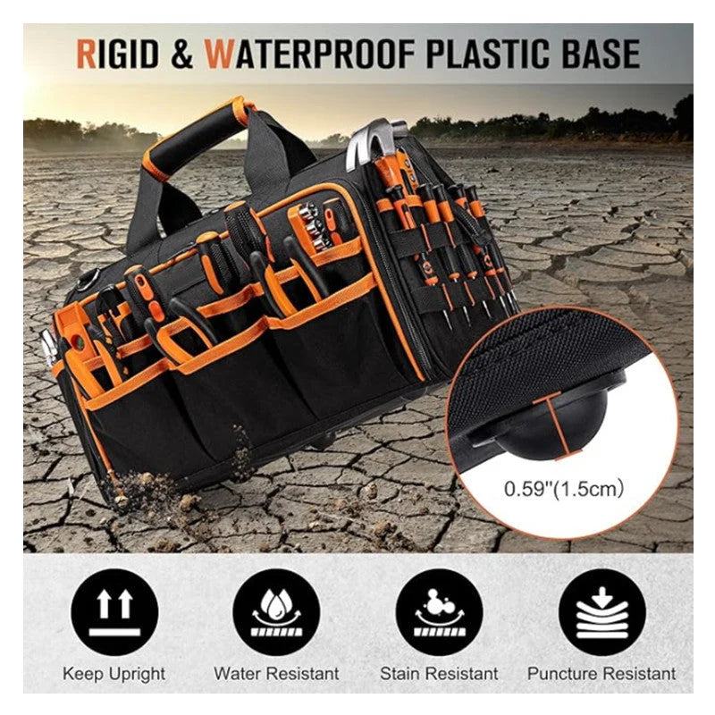 Heavy-Duty 17-Inch Tool Bag with 46 Pockets Waterproof Base
