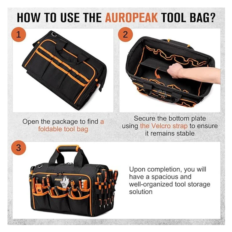 Heavy-Duty 17-Inch Tool Bag with 46 Pockets Waterproof Base