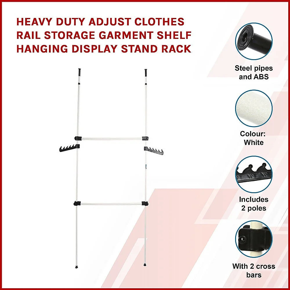 Heavy Duty Adjustable Clothes Rail Storage Garment Shelf