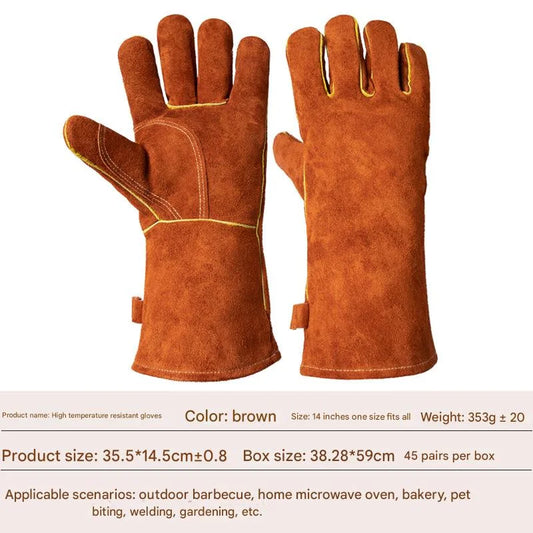 Heavy-Duty Leather Heat Resistant Gloves - 500°C BBQ