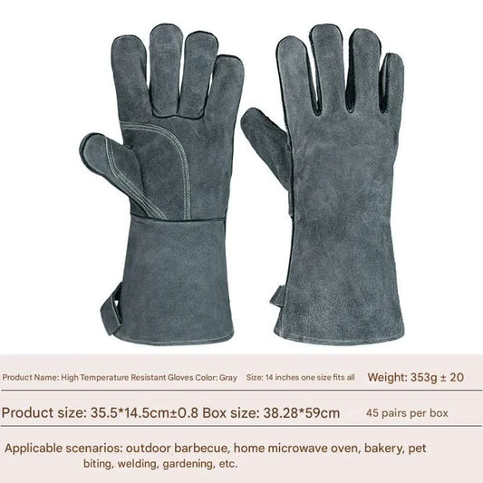 Heavy-Duty Leather Heat Resistant Gloves - 500°C BBQ