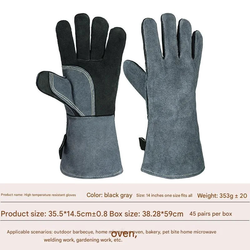 Heavy-Duty Leather Heat Resistant Gloves - 500°C BBQ