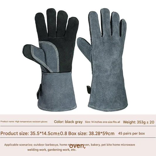 Heavy-Duty Leather Heat Resistant Gloves - 500°C BBQ