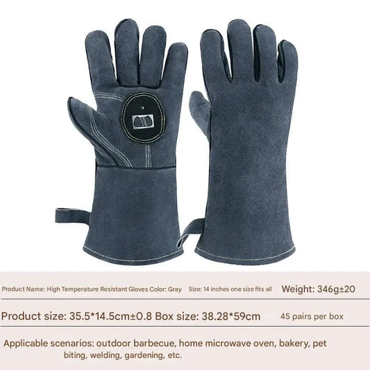 Heavy-Duty Leather Heat Resistant Gloves - 500°C BBQ