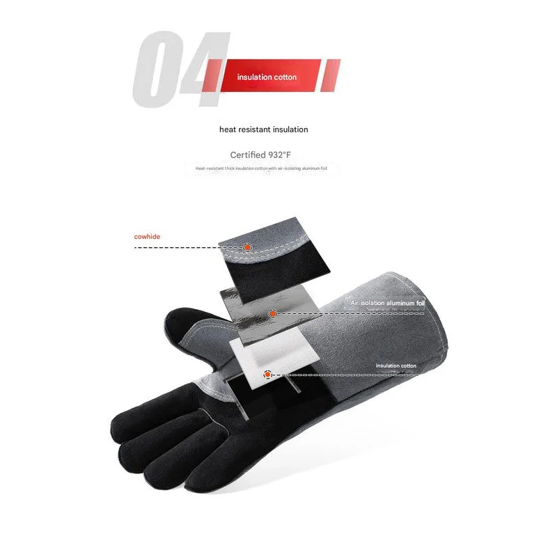 Heavy-Duty Leather Heat Resistant Gloves - 500°C BBQ