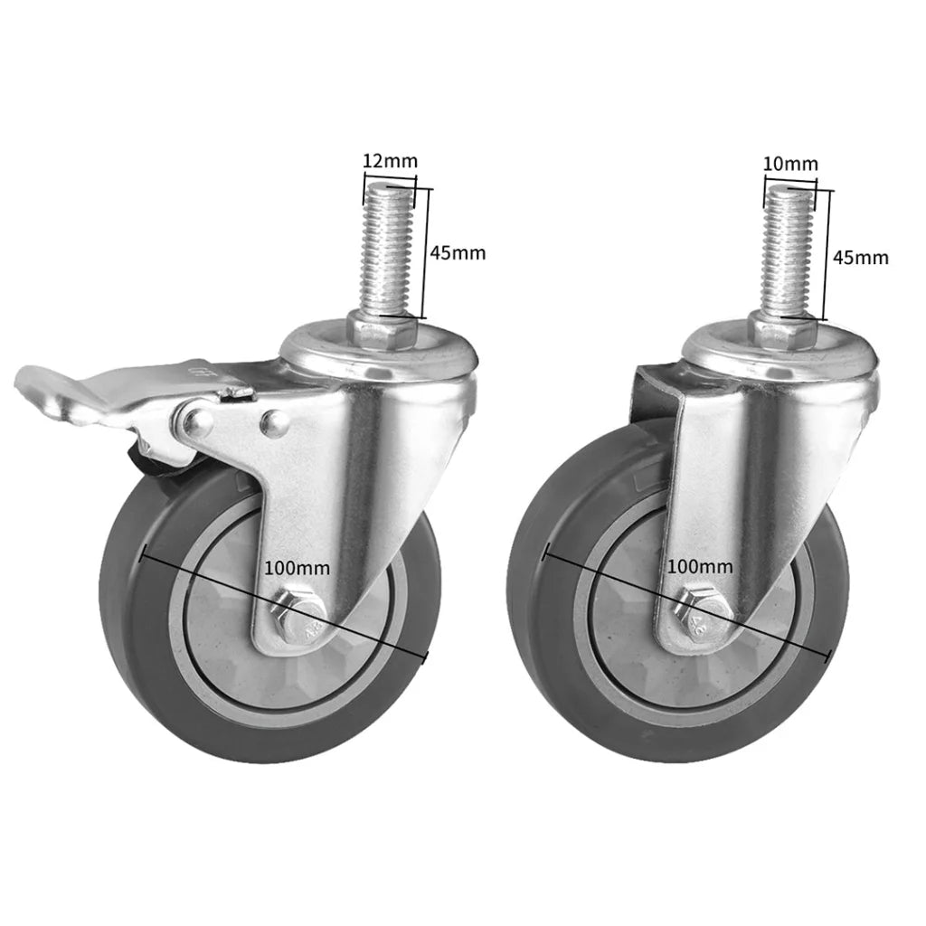 Heavy Duty Polyurethane Swivel Castor Wheels 4" with 2 Lock Brakes Casters - Premium