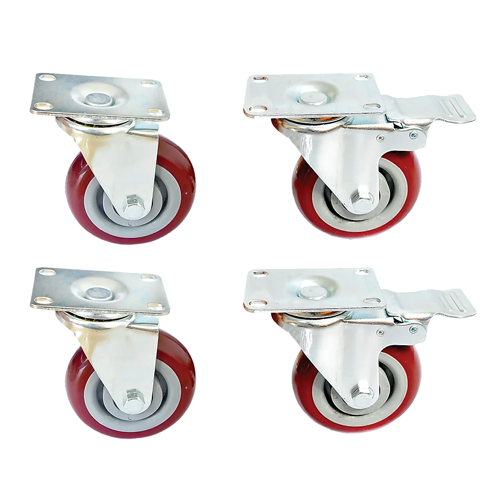Heavy Duty PU Swivel Castor Wheels with Brake - 4 x 4’’