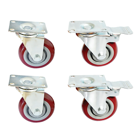 Heavy Duty PU Swivel Castor Wheels with Brake - 4 x 4’’