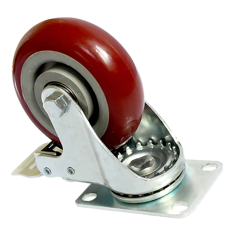 Heavy Duty PU Swivel Castor Wheels with Brake - 4 x 4’’