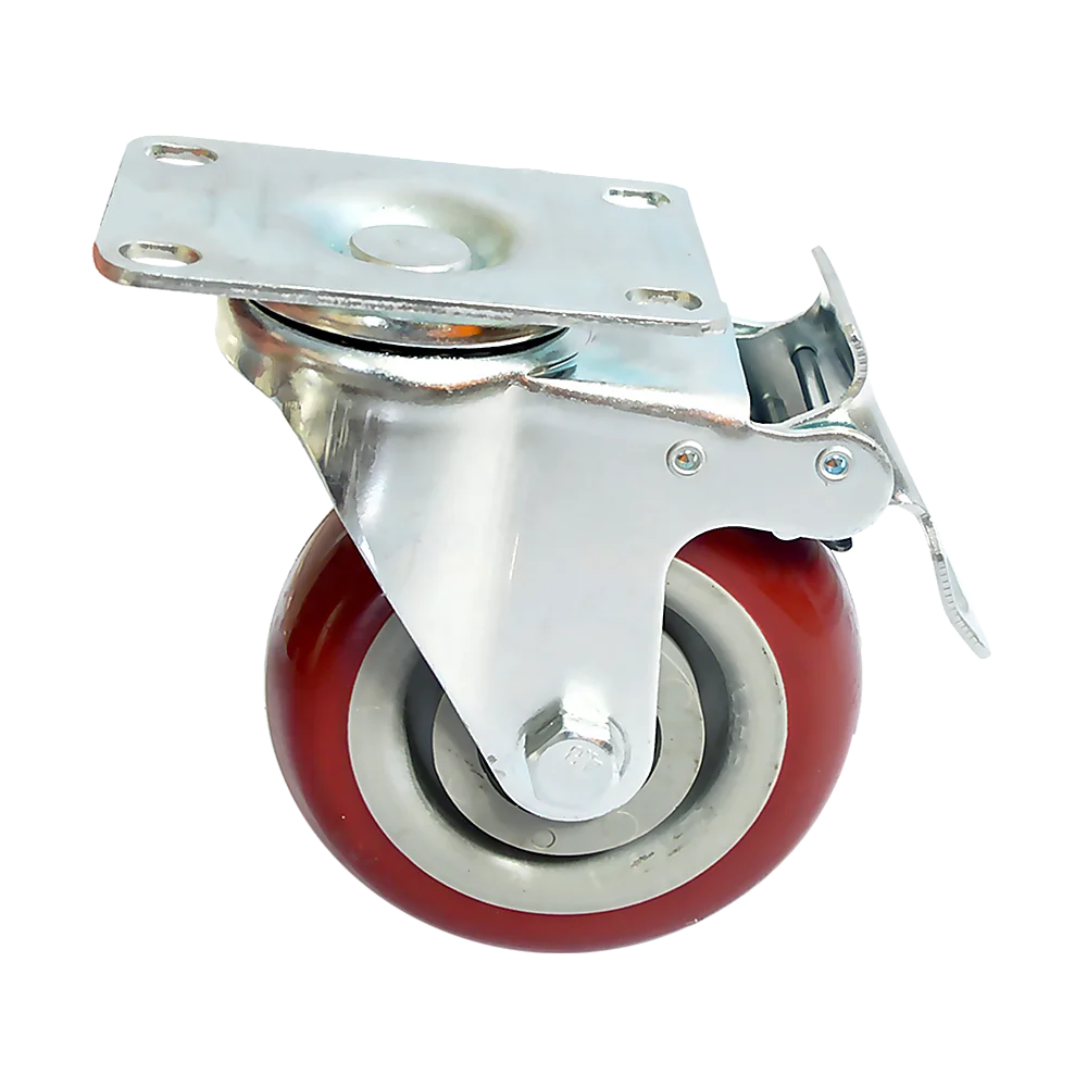 Heavy Duty PU Swivel Castor Wheels with Brake - 4 x 4’’
