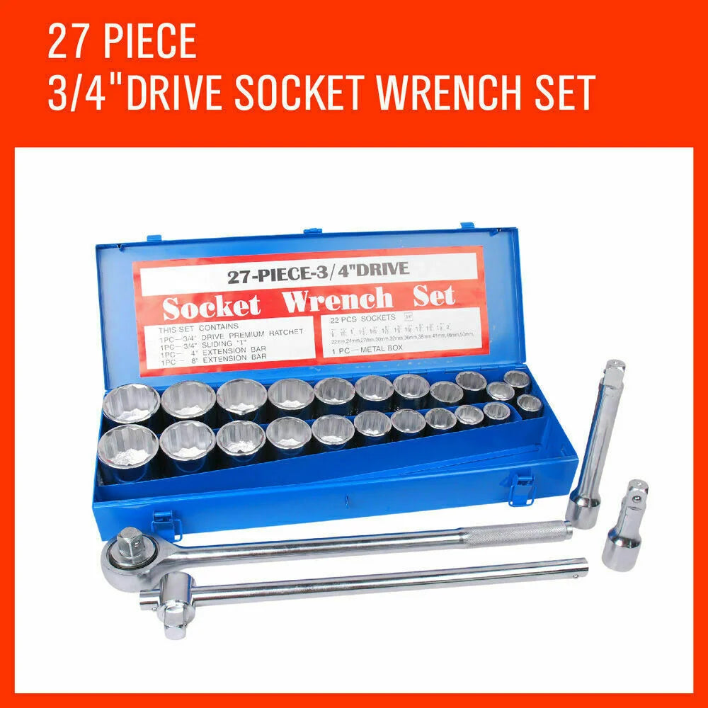 Heavy Duty Socket Wrench Set 27Pc 3/4’’ Drive Metric