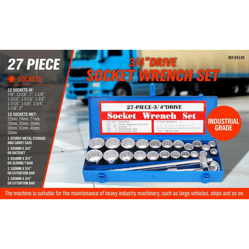 Heavy Duty Socket Wrench Set 27Pc 3/4’’ Drive Metric