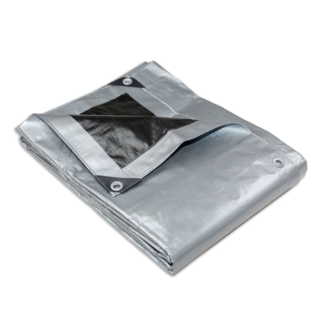 Heavy Duty Tarp Silver Black Tarpaulin 3.6x4.9m - Outdoor
