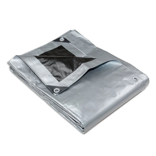 Heavy Duty Tarp Silver Black Tarpaulin 3.6x4.9m - Outdoor