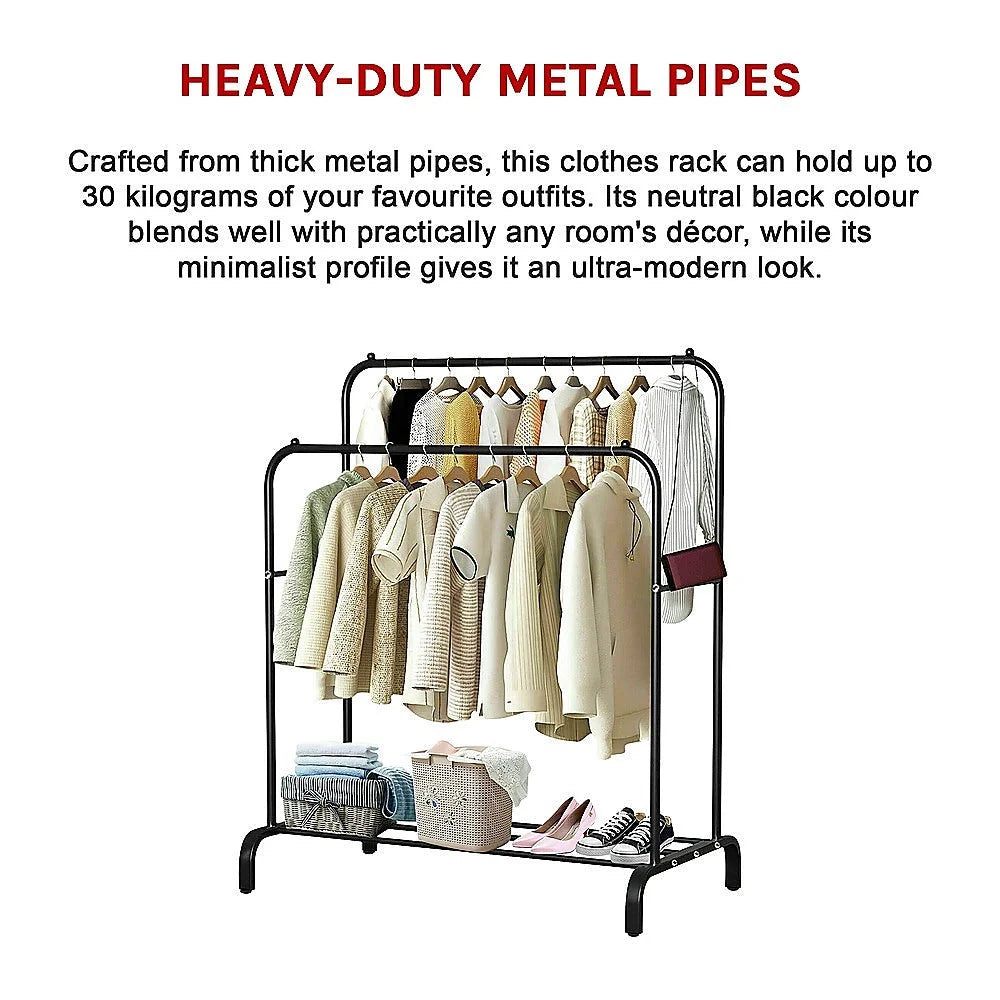 Heavy Metal Double Clothes Rail Hanging Rack Garment