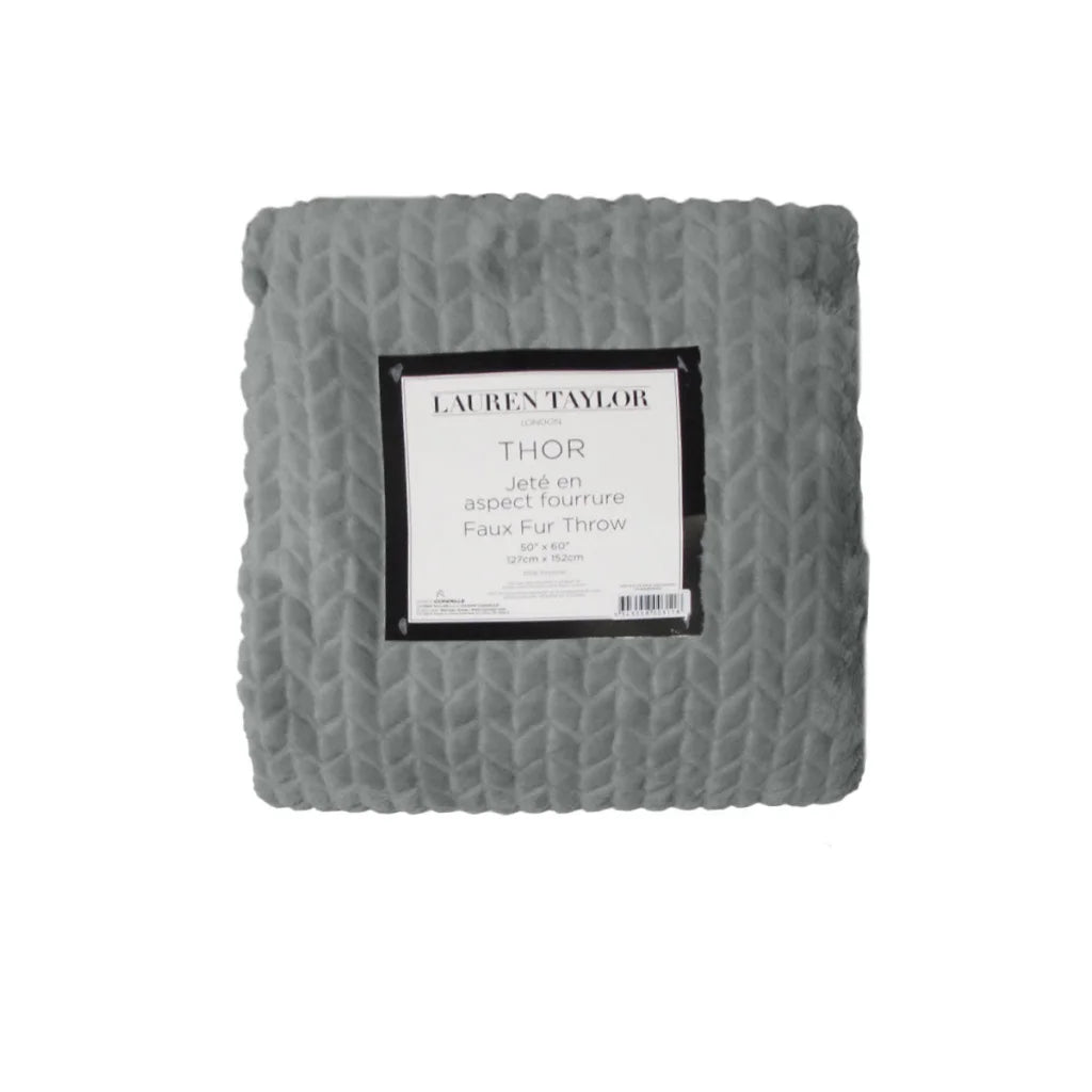 Herringbone Faux Fur Throw Rug Grey - Artex - Home & Garden