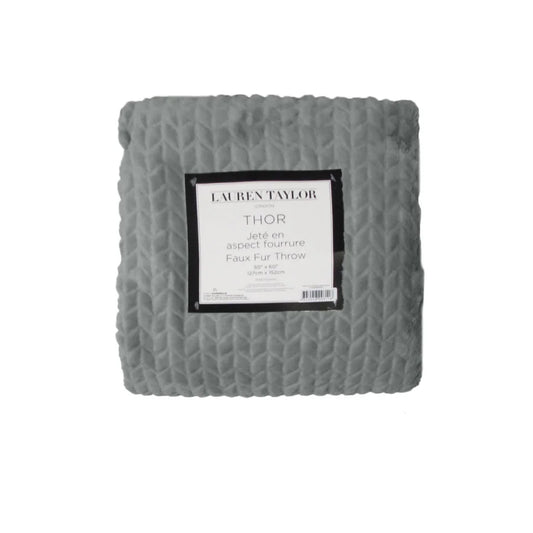 Herringbone Faux Fur Throw Rug Grey - Artex - Home & Garden