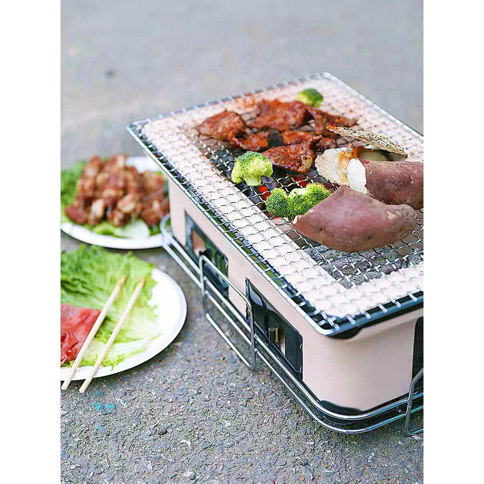 Hibachi Tabletop Grill Portable Dual Charcoal BBQ Chambers