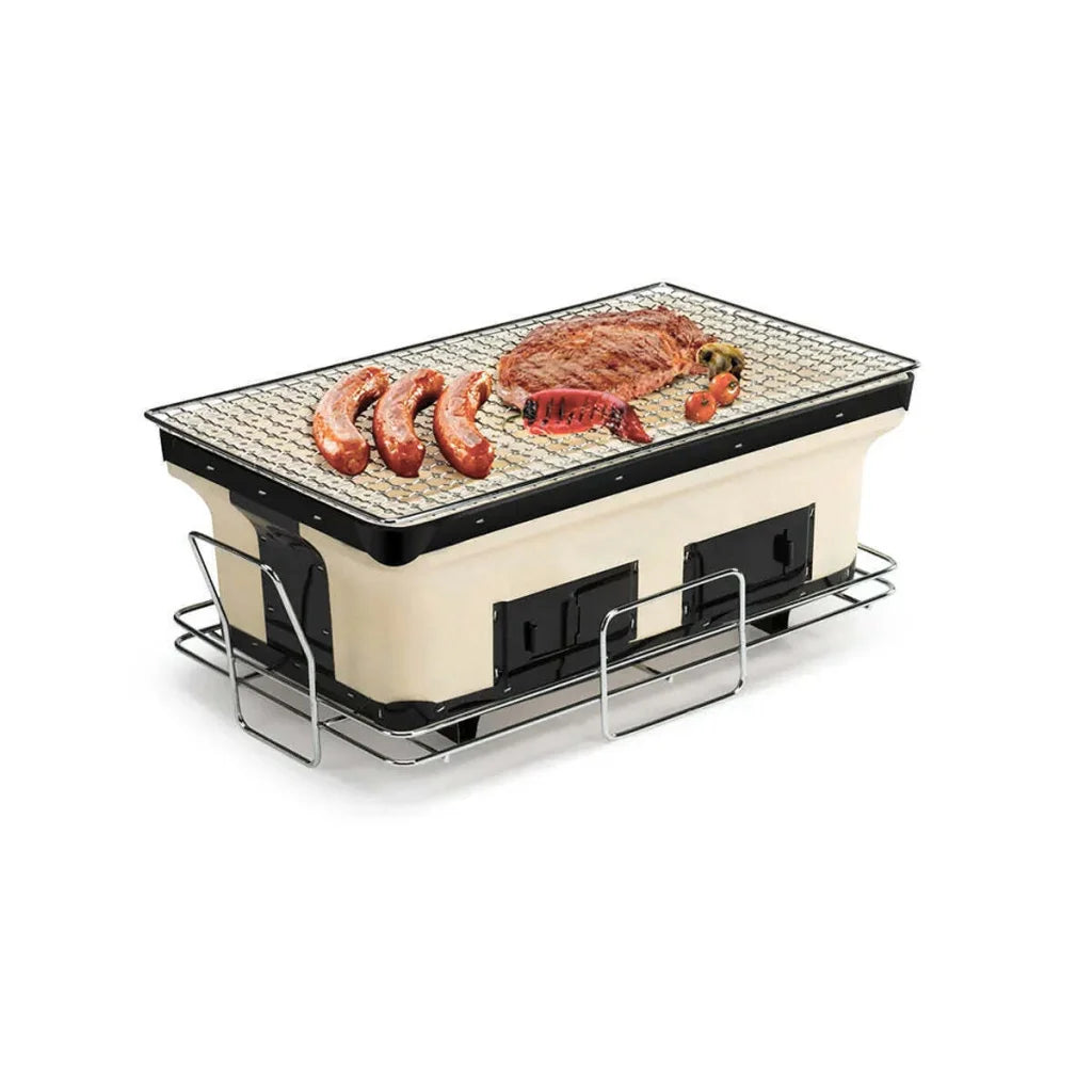 Hibachi Tabletop Grill Portable Dual Charcoal BBQ Chambers