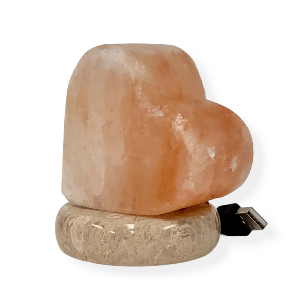 Himalayan Salt Lamp USB Heart Love Carved Shape Pink
