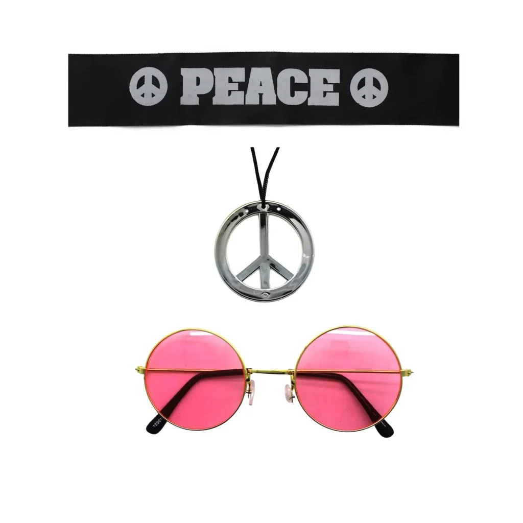 Hippie Kit Set Headband Glasses Pendant Peace Sign Necklace