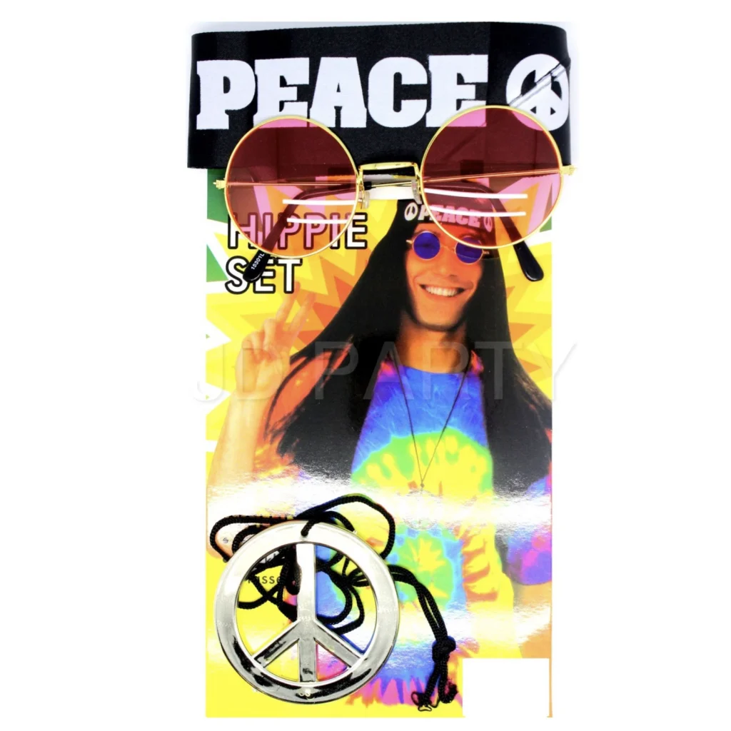 Hippie Kit Set Headband Glasses Pendant Peace Sign Necklace