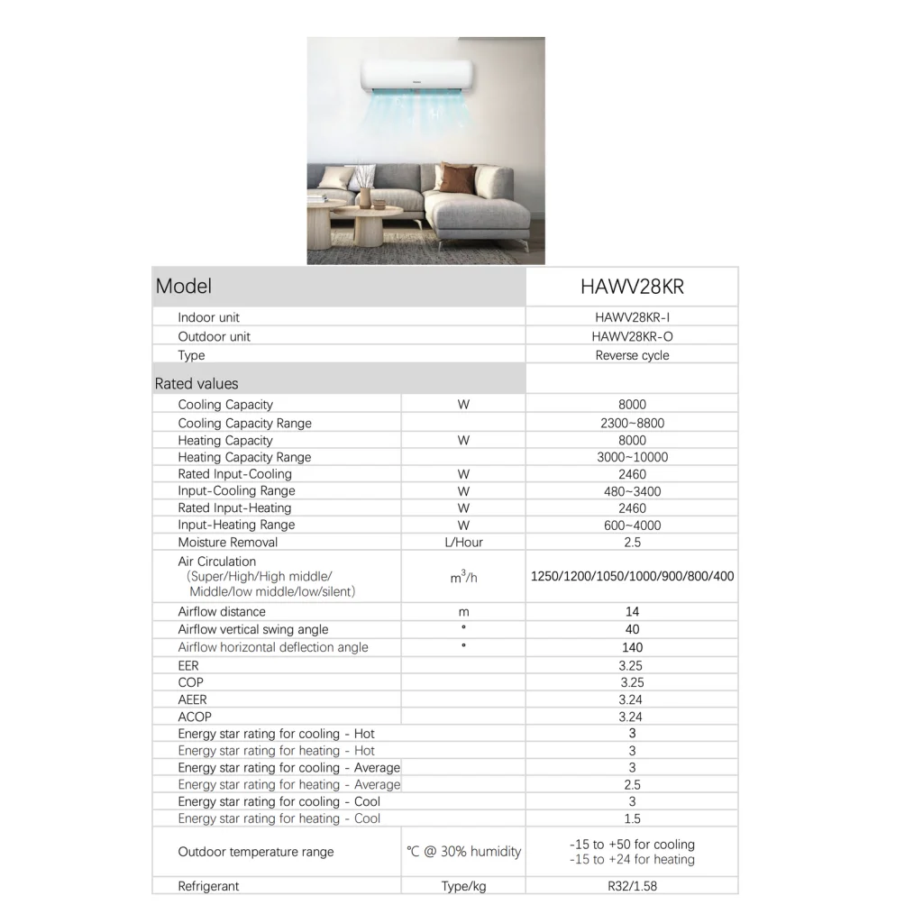 Hisense 8.0 KW V Series Reverse Cycle Air Conditioner