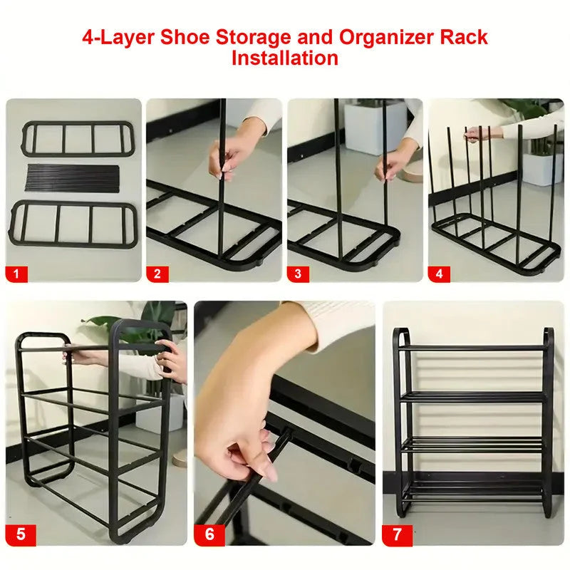 Hivvago 4-Layer Shoe Rack – Compact Steel Frame Organizer