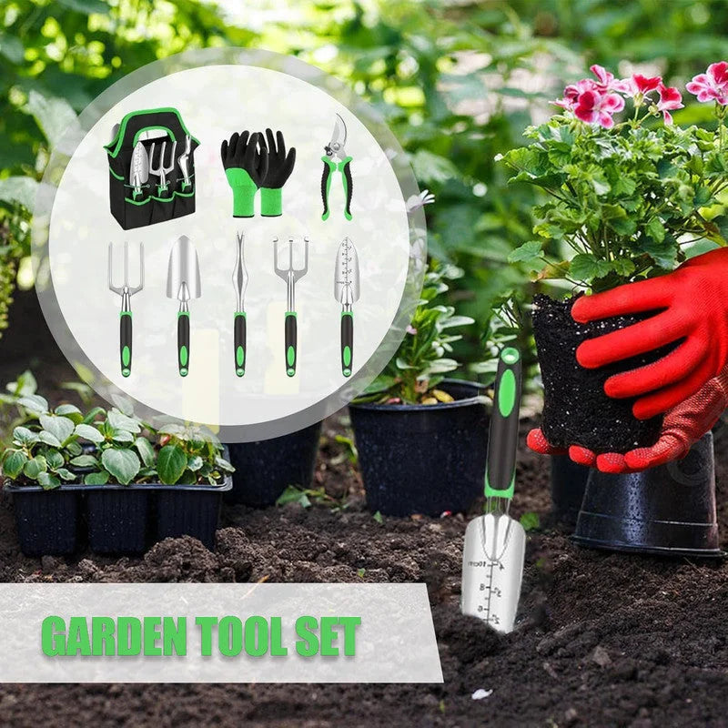 Hivvago 8-Piece Stainless Steel Garden Tool Set with Tote &