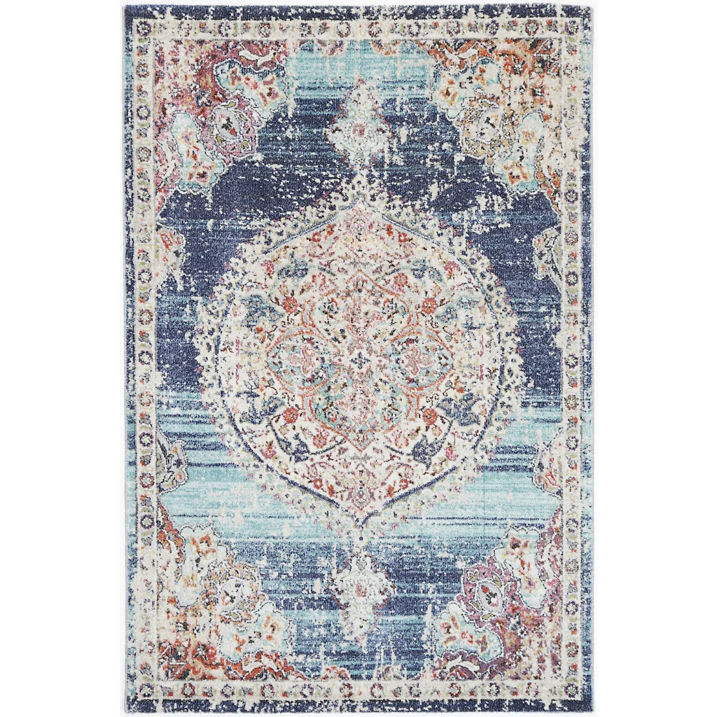 Hollow Medalion Transitional Navy Multi Rug 160x230 - Home